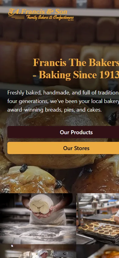 Francis The Bakers website on a mobile phone
