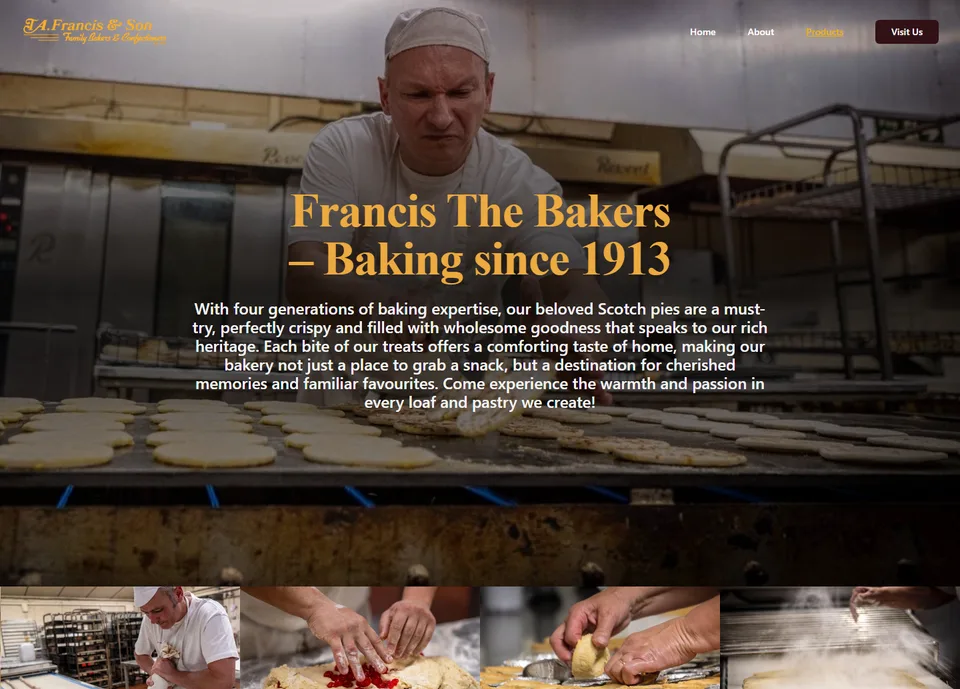 Francis The Bakers products page with bakery photography