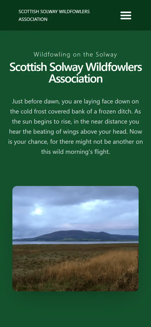 Scottish Solway Wildfowlers Association website on a mobile phone