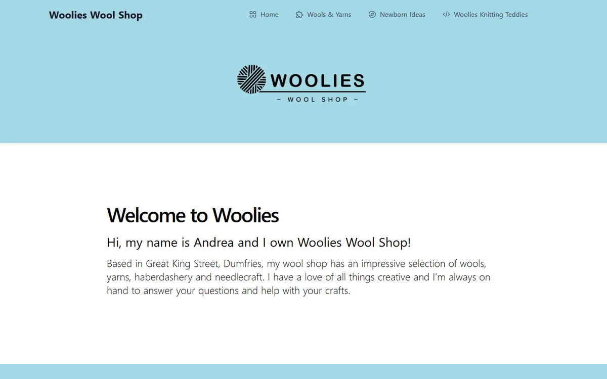 Woolies Wool Shop website homepage