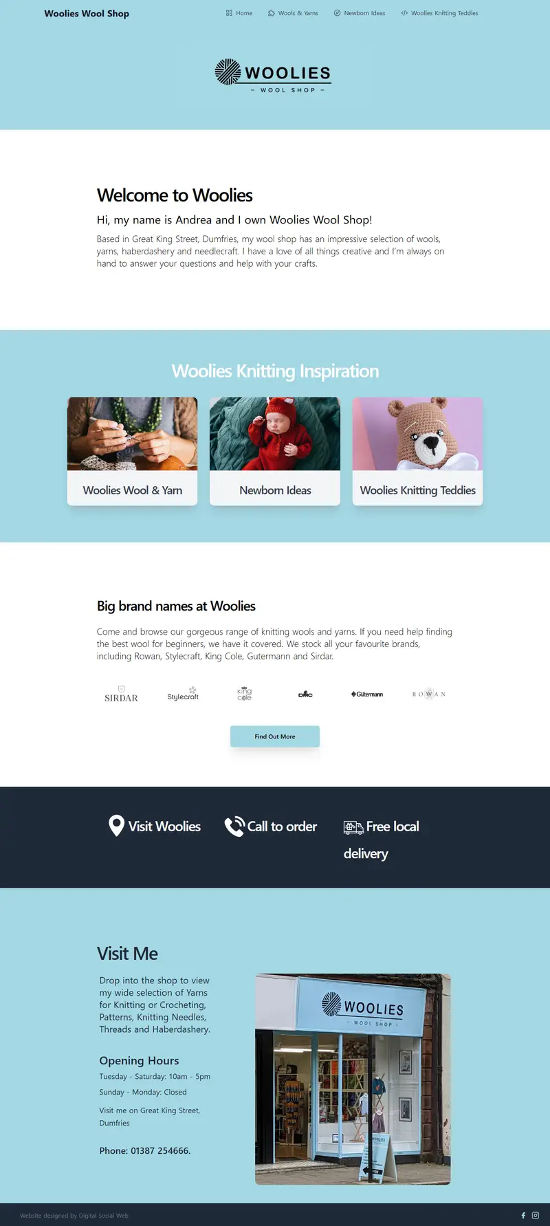 Woolies Wool Shop website, built by Digital Social Web